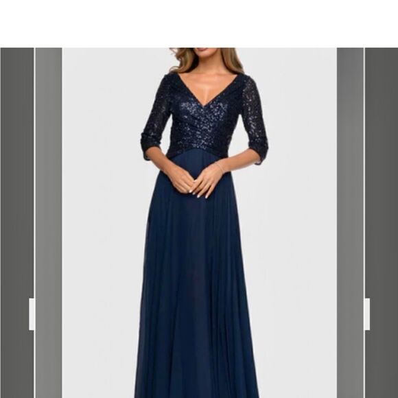 LA FEMME Long Chiffon Evening Gown Sequined Bodice Size 8 NWT - Picture 6 of 6